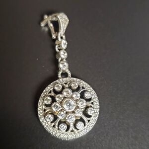 Judith Ripka Sterling Silver 925 & CZ Round Deco Filigree Pendant Enhancer